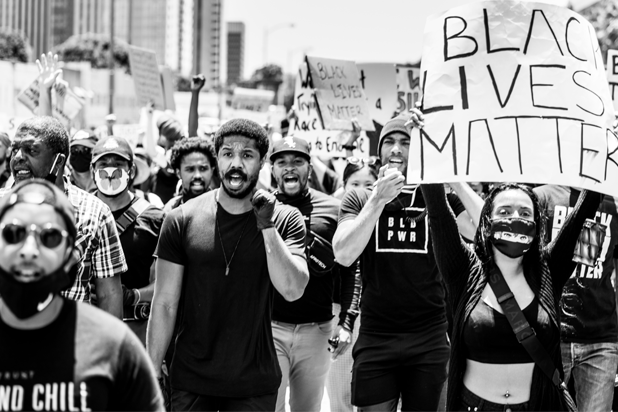 Actor Michael B. Jordan and Kendrick Sampson of BLD PWR march during a demonstration on Santa Monica Blvd. (Photo courtesy of Tommy Oliver) - Black Love It's Time for Georgia to Pass a Hate Crimes Law