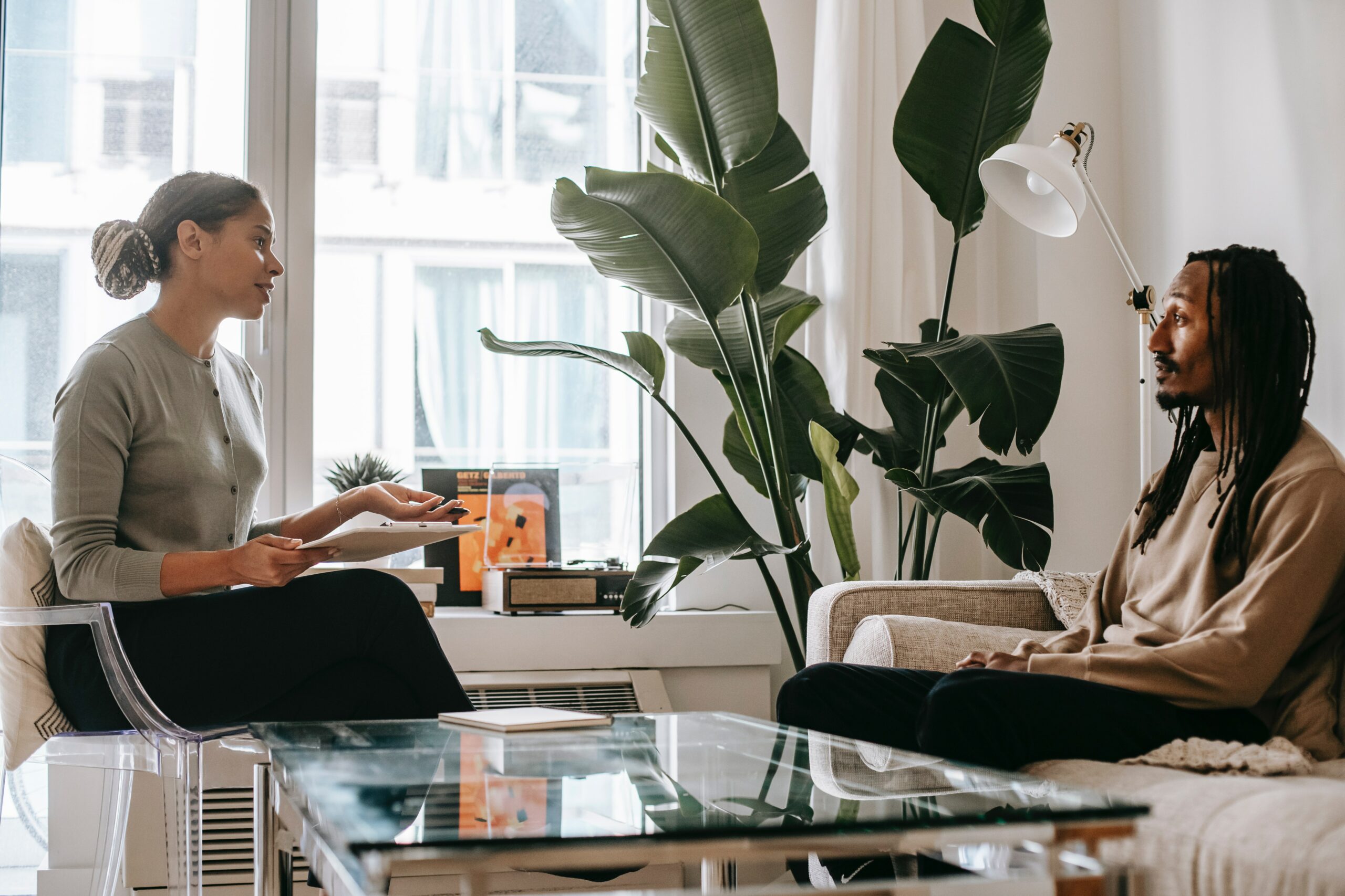 Courtesy of pexels.com - Black Love man talking to therapist
