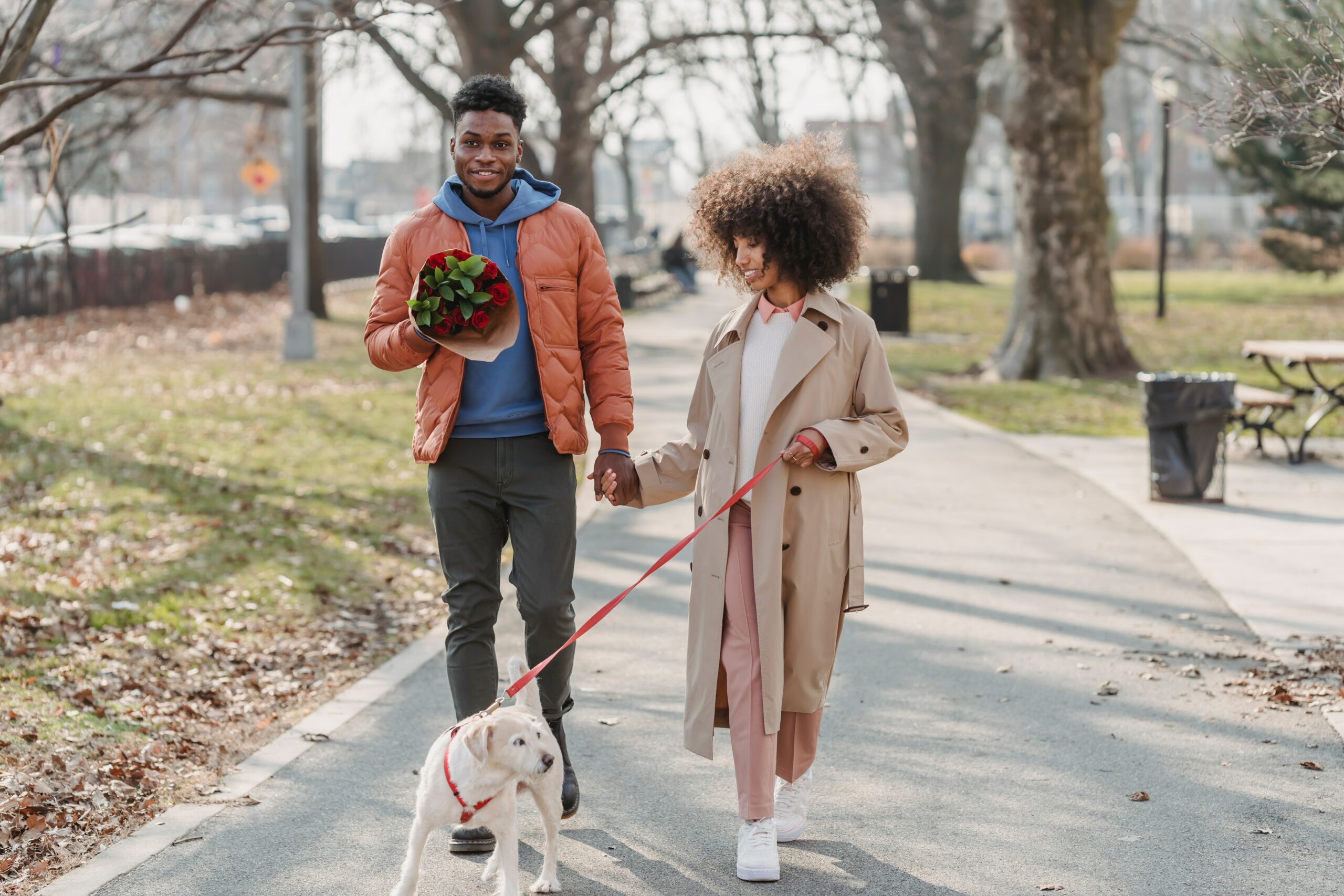 - Black Love Couple walking with dog
