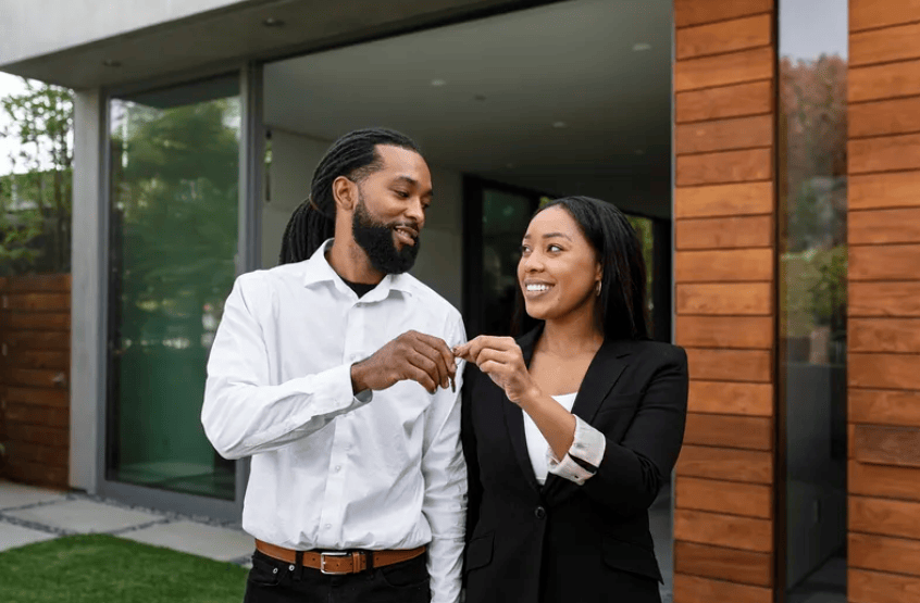 Courtesy of rawpixel.com - Black Love Couple with keys buying a home