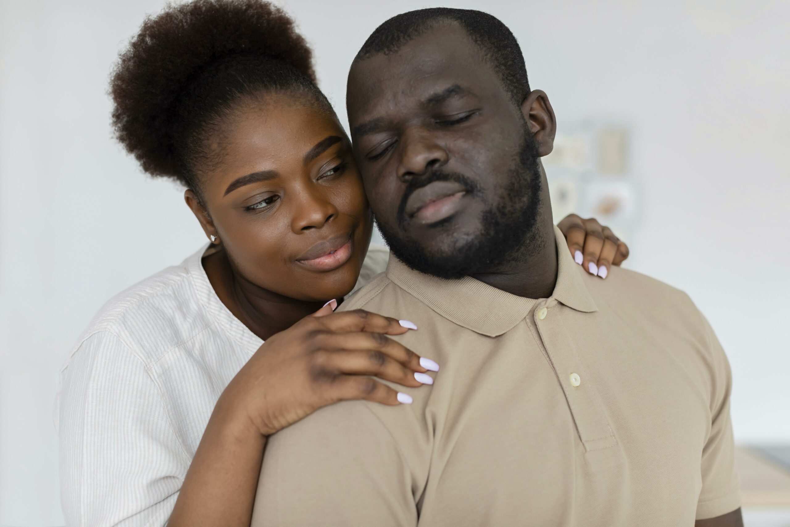 couple hugging and talking - Black Love